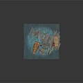 Wooden Boat at Wooden Dock with Cargo Crates and Life Rings on Blue Water