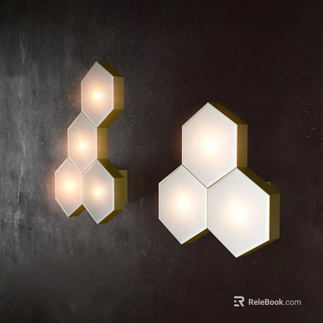 Modern Hexagonal Cluster Wall Sconce With Gold Frame And White Shade 3d model
