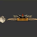 Serrated Blade Weapon With Wooden Texture Red Accents And Sharp Design Details