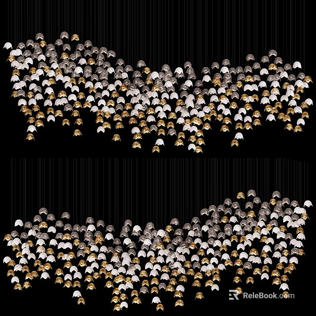 Modern Decorative Chandelier With Gold And White Small Hanging Lights Design 3d model 