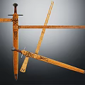 Ancient Wooden Measuring Tools With Intricate Carved Patterns And Crossed Design