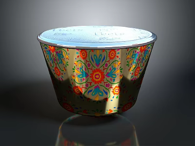 Decorative Bowl With Colorful Floral Patterns And Shiny Silver Rim 3d model