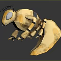 Golden Robot Ant With Low Poly Design Large Eyes And Metallic Texture