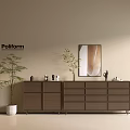 Poliform Modern Entryway Cabinet And Side Cabinet With Wooden Design Decorative Items And Potted Plant