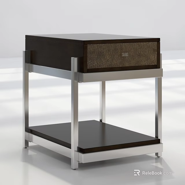 Modern Minimalist Side Table With Metal Frame Dark Top Drawer And Lower Shelf 3d model 