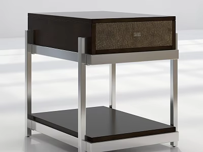 Modern Minimalist Side Table With Metal Frame Dark Top Drawer And Lower Shelf 3d model