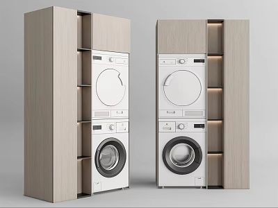 Modern Bathroom Cabinet Frame Featuring Washer Dryer Light Wood Finish and Layered Shelves 3d model
