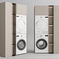 Modern Bathroom Cabinet Frame Featuring Washer Dryer Light Wood Finish and Layered Shelves