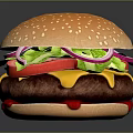 Juicy Burger with Fresh Lettuce Tomato Onion Melted Cheese and Sesame Seed Bun