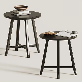 A few round sides, a few tables, small tea tables, books 3d model