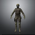 3D Tactical Character Model in Camouflage Uniform With Helmet Goggles Bulletproof Vest and Knee Pads
