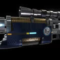 Futuristic Sci Fi Weapon with Scope Magazine Glowing Blue Light and Mechanical Structure