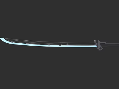 Glowing Blue Curved Blade Katana Weapon With Metallic Handle On Dark Background 3d model