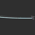 Glowing Blue Curved Blade Katana Weapon With Metallic Handle On Dark Background