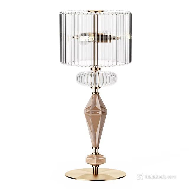 Elegant Modern Crystal Table Lamp With Transparent Shade And Geometric Golden Base 3d model