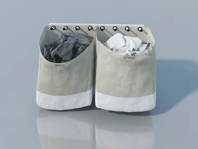 Swing Door Trash Bins With Beige Design Black White Garbage Bags And TRASH Label 3d model