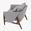 Checkered Fabric Armchair With Modern Wooden Frame Plush Cushions And Decorative Throw