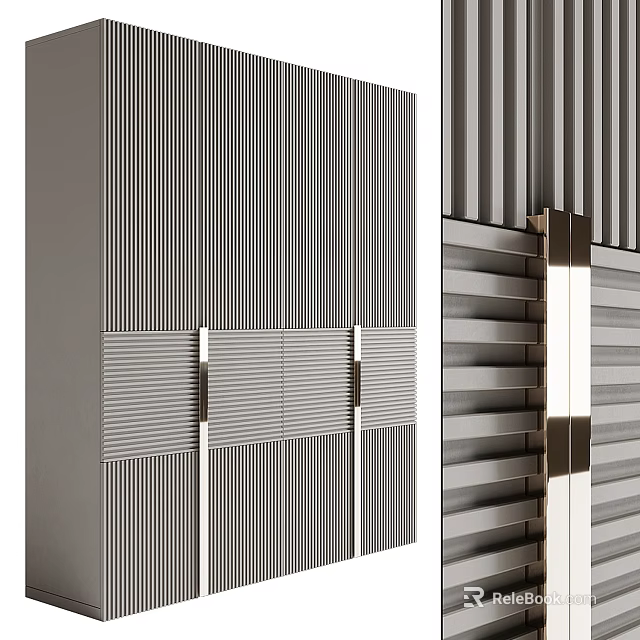 Modern Contemporary Wardrobe With Vertical Slatted Panels And Sleek Metal Handles Design 3d model 