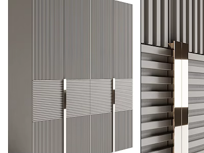 Modern Contemporary Wardrobe With Vertical Slatted Panels And Sleek Metal Handles Design 3d model