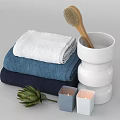 Stylish Bathroom Accessories With Stacked Towels Wooden Hairbrush White Container Small Candles And Decorative Artichoke