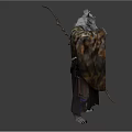 Game Movie Character with White Hair Robed Outfit and Long Sword