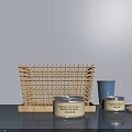Minimalist Decorative Ornament Set With Bamboo Woven Rack Cream Jars And Small Accessories