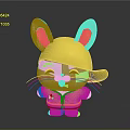Cute Cartoon Rabbit Character With Yellow Hat Outfit And White Ears Smiling Tongue Out