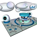 Vivo Exhibition Booth Design With Spherical Decorations And Blue Display Area