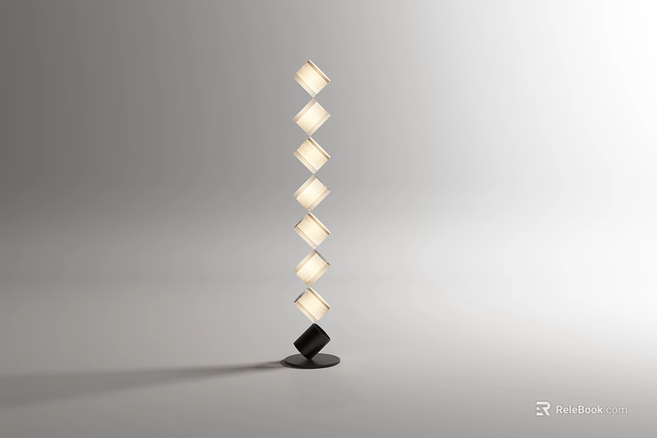 Modern Minimalist Floor Lamp With Vertical Diamond Shaped Shades And Black Base 3d model 