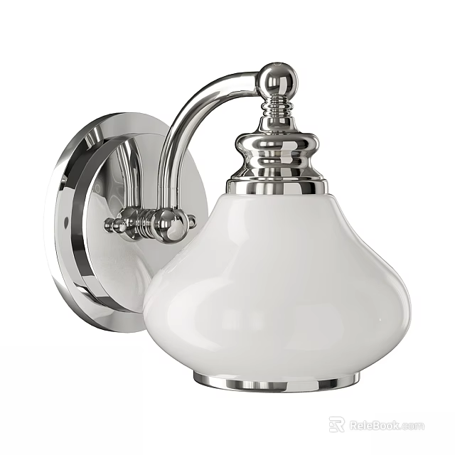 Modern Chrome Wall Light With White Ceramic Shade Round Base And Curved Arm 3d model 