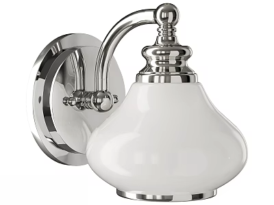 Modern Chrome Wall Light With White Ceramic Shade Round Base And Curved Arm 3d model