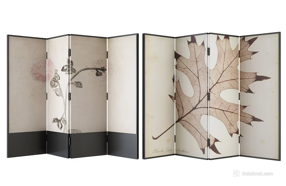 Elegant Folding Screen With Intricate Leaf And Floral Pattern For Home Decoration 3d model