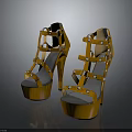 Elegant Golden Strappy Studded High Heels With Platform Sole Fashion Design