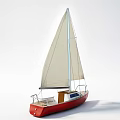 Sailboat Model Featuring Red Hull White Sail and Deck on White Background