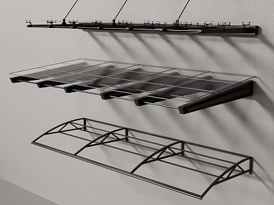 Contemporary Outdoor Awning Styles With Black Metal Frame And Glass Panels 3d model