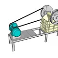 Industrial Equipment with Green Motor Pulleys Metal Frame and Yellow Block Structure