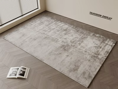 Textured Light Gray Square Rug on Herringbone Wood Floor with Open Magazine by Window 3d model