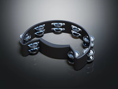 Professional Black Tambourine With Shiny Metal Jingles For Musical Instruments And Percussion 3d model