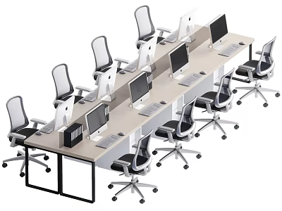 Modern Office Desks With Ergonomic Chairs And Computer Monitors In Workspace Setup 3d model