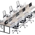 Modern Office Desks With Ergonomic Chairs And Computer Monitors In Workspace Setup 3d model
