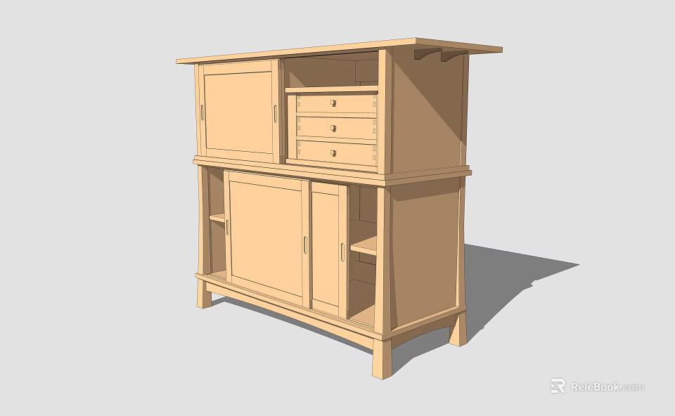 Wooden Bookcase with Multiple Shelves Cabinets and Drawers Simple Home Furniture Design 3d model 