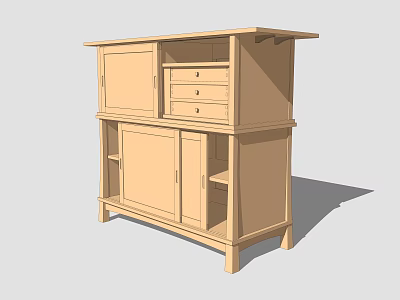 Wooden Bookcase with Multiple Shelves Cabinets and Drawers Simple Home Furniture Design 3d model