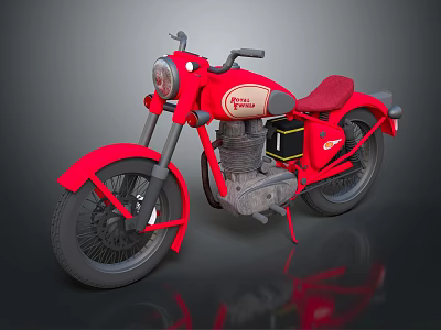Red Stylish Vintage Yamaha Motorcycle Featuring Classic Design Black Tires Leather Seat 3d model