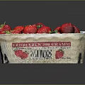 Ripe Fresh Juicy Red Strawberries with Green Leaves in Paper Carton