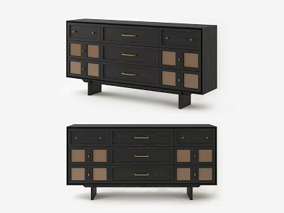 Black Modern Console Sideboard Cabinet With Drawers Glass Panels And Storage Compartments 3d model