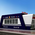 Modern Blue and White Police Station Booth Exterior With POLICE Signage Windows And Entrance