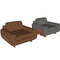 Modern Fabric Accent Chairs in Brown and Gray with Rounded Design and Wooden Legs
