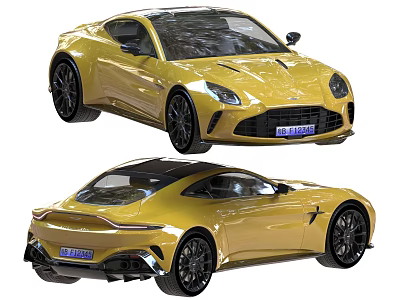 Yellow Sports Car Front And Rear Views With Sleek Exterior Design And Black Wheels 3d model
