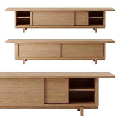 Simple Modern Wooden TV Stand Design With Drawers And Open Storage Shelves 3d model