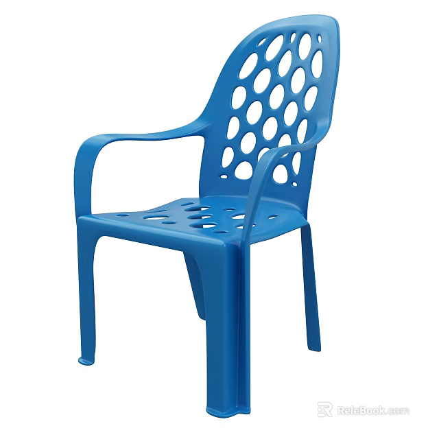 Blue Plastic Leisure Chair with Round Hole Design and Comfortable Armrests for Outdoor Use 3d model 